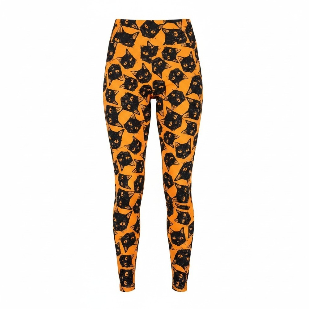LuLaRoe Tall & Curvy Leggings Orange Black Cat Halloween Print Cute High Waist